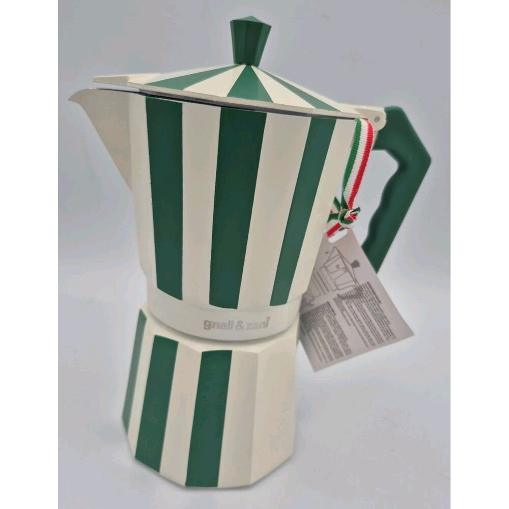 NWT Gnali & Zan Green-White Italian Aluminum 6-Cups of Espresso Coffee Moka Pot